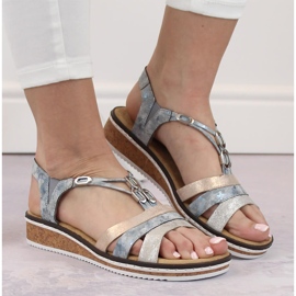 Bequeme Damen-Slip-On-Keilsandaletten Rieker V36G4-40 blau 1