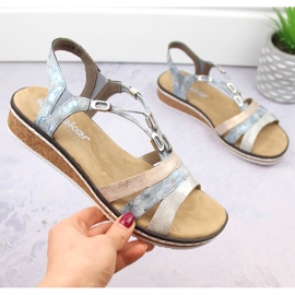 Bequeme Damen-Slip-On-Keilsandaletten Rieker V36G4-40 blau 2