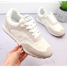 Damen-Sportschuhe zum Schnüren aus Leder, beige Vinceza 72301 1