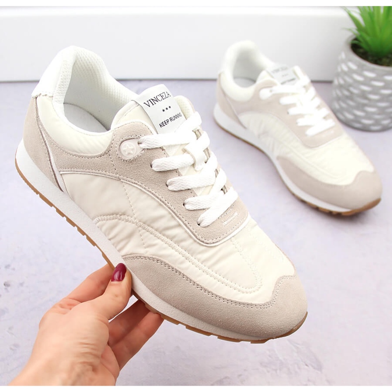 Damen-Sportschuhe zum Schnüren aus Leder, beige Vinceza 72301 1