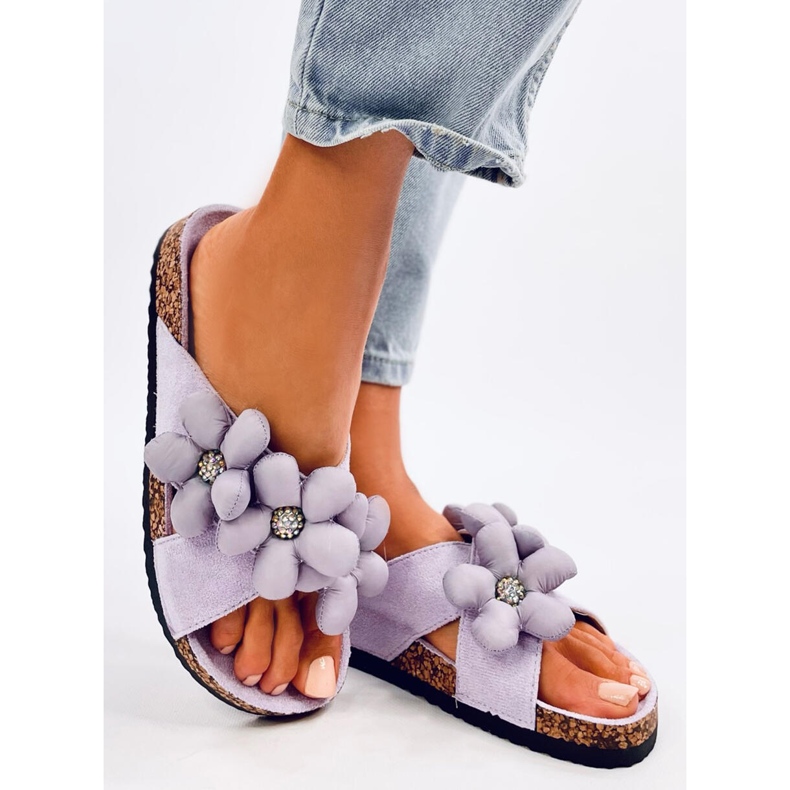 Flip-Flops aus Kork mit Kissenblumen in Charss Purple violett 2
