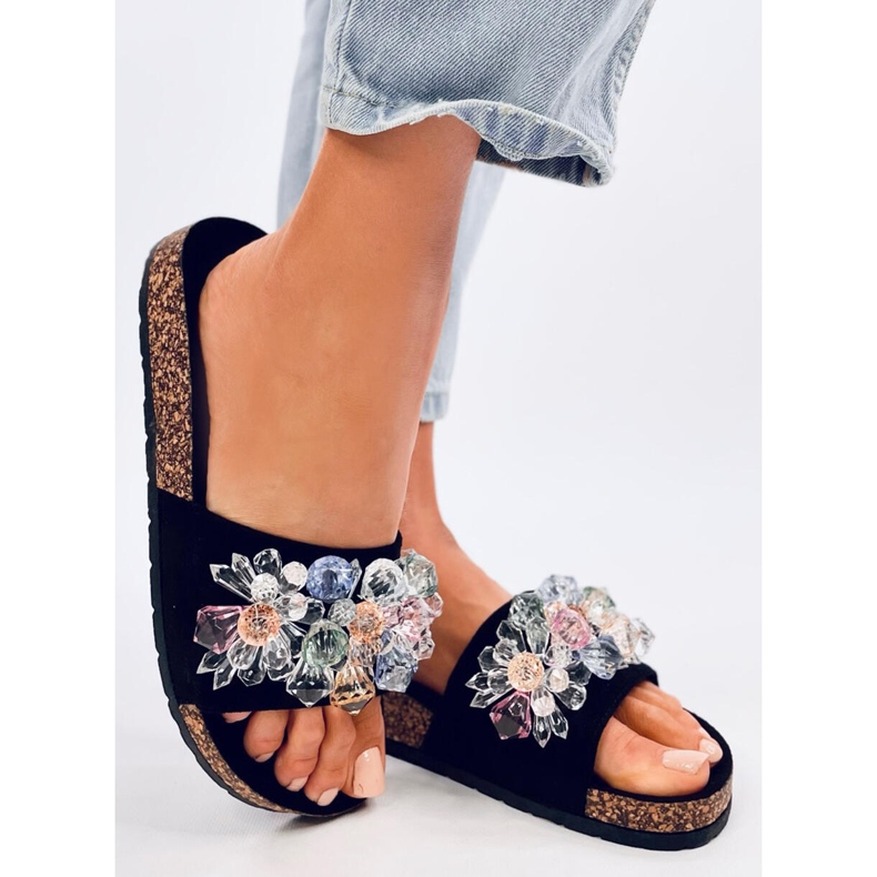 Maliv Schwarze Korkhausschuhe mit Steinen 2