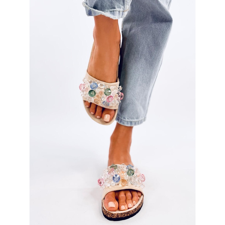 Flip-Flops aus Kork mit Steinen in Maliv Beige 1