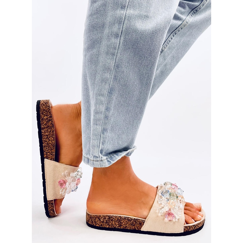 Flip-Flops aus Kork mit Steinen in Maliv Beige 2