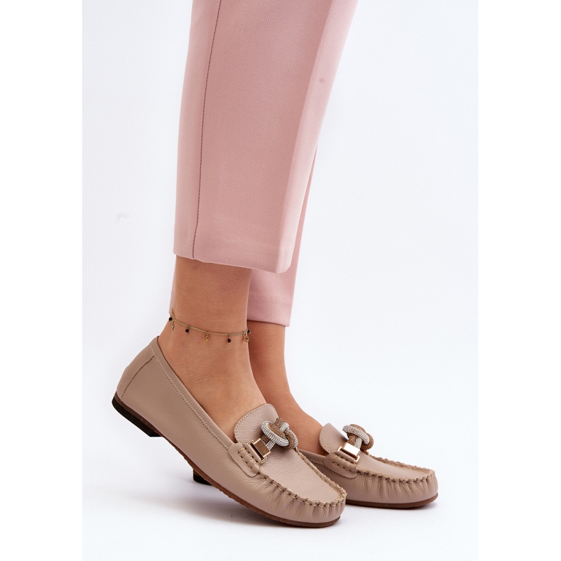 Damen-Ledermokassins mit Verzierung Laura Messi 2761 Beige 2