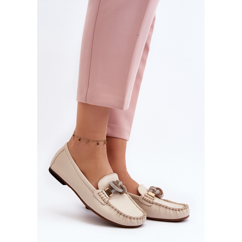 Damen-Ledermokassins mit Verzierung Laura Messi 2761 Hellbeige 2