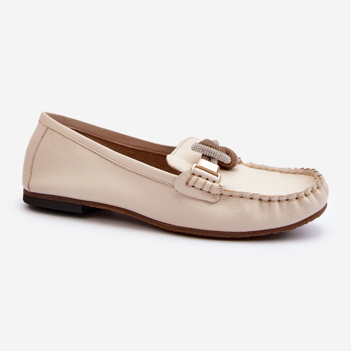 Damen-Ledermokassins mit Verzierung Laura Messi 2761 Hellbeige 1