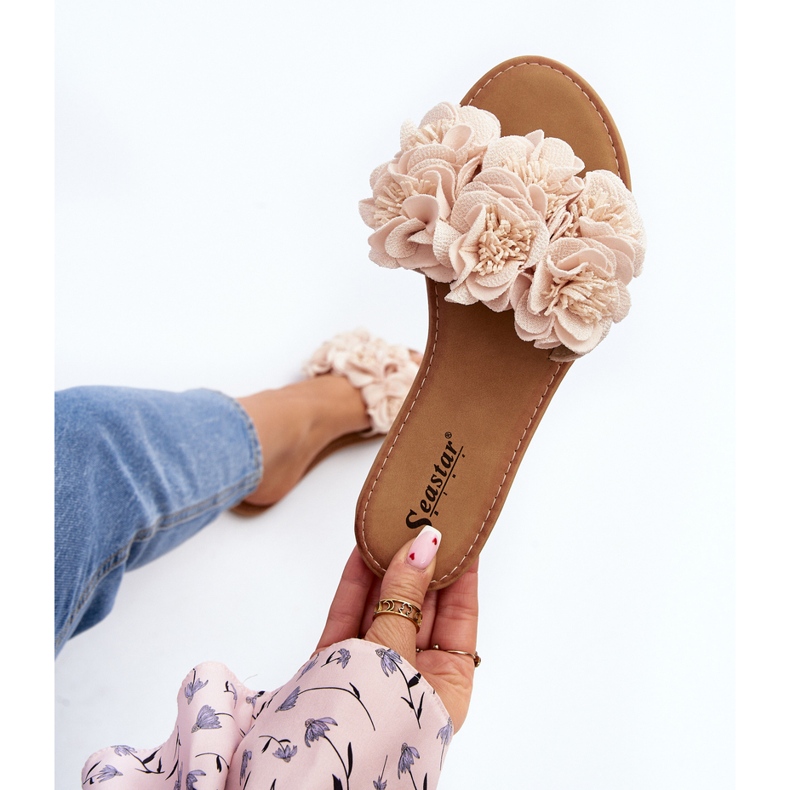 Damen-Flip-Flops mit Blumen Beige Eelfan 1