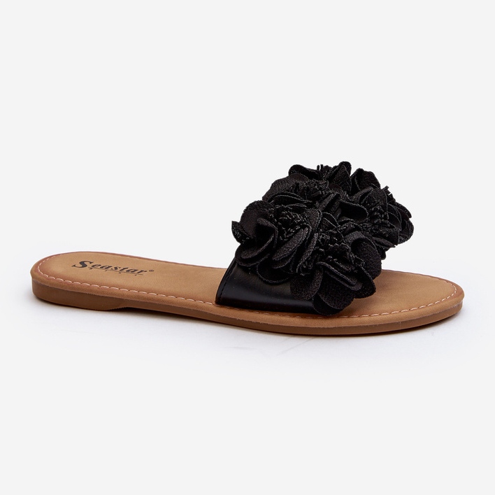 Damen-Flip-Flops mit Blumenmuster, Schwarz Eelfan 2