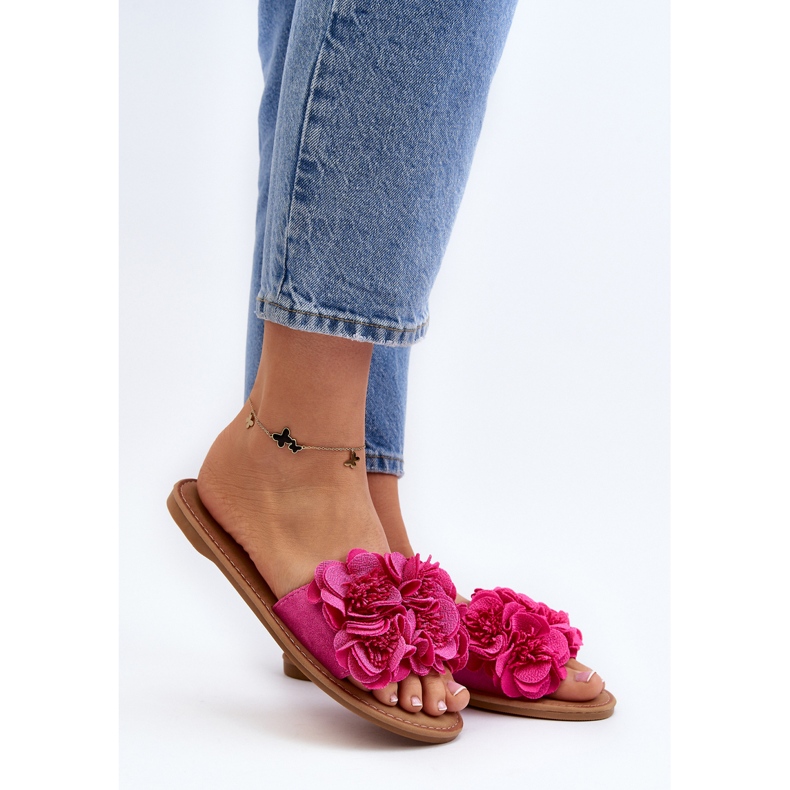 Damen-Flip-Flops mit Blumen Fuchsia Eelfan rosa 2