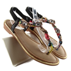 Flip-Flops mit Steinen C63 schwarz grün gelb rot 1