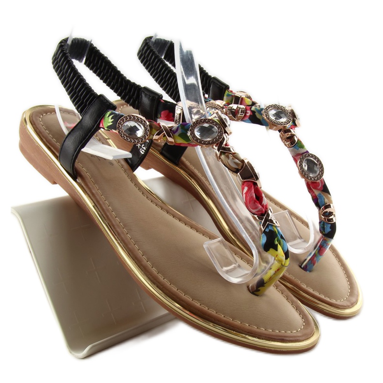 Flip-Flops mit Steinen C63 schwarz grün gelb rot 1