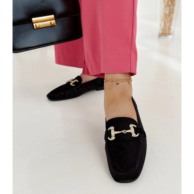 Schwarze Samtmokassins mit Strasssteinen von Fabrizia 1