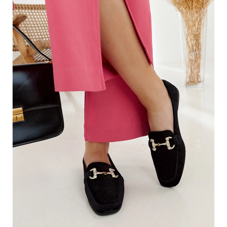 Schwarze Samtmokassins mit Strasssteinen von Fabrizia 2