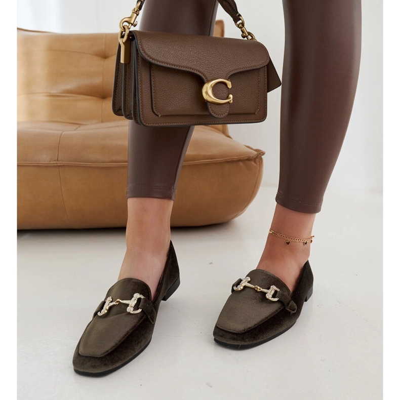 Grüne Samtmokassins mit Strasssteinen von Fabrizia 2