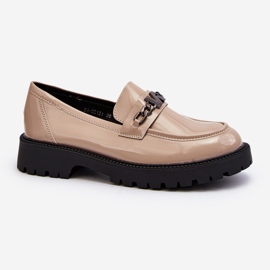 Vinceza Damen-Mokassins aus Lackleder mit flachem Absatz, Beige Ezoma 1