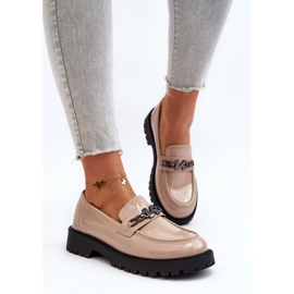 Vinceza Damen-Mokassins aus Lackleder mit flachem Absatz, Beige Ezoma 4