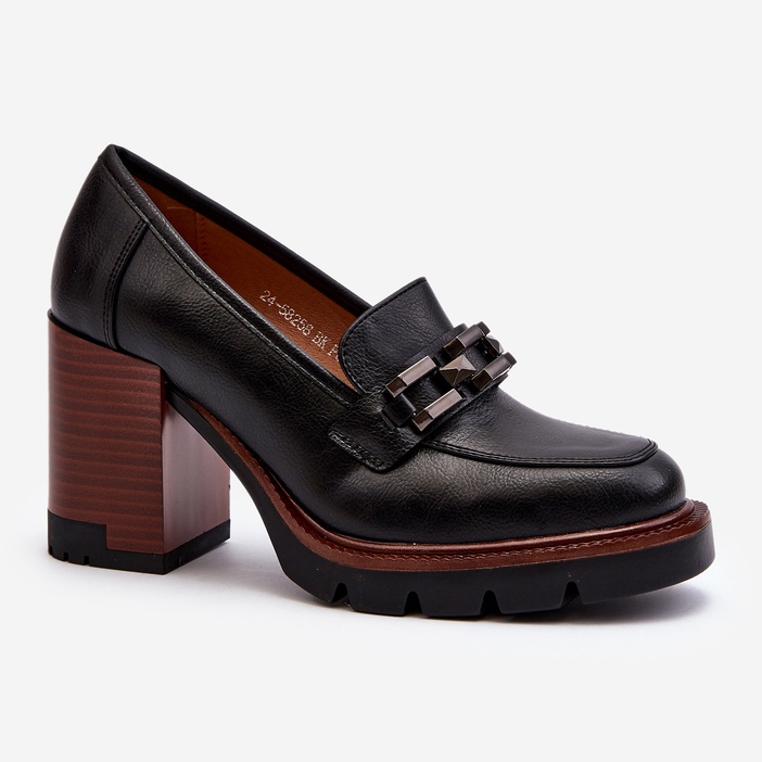 Vinceza Pumps auf massivem High-Heel mit Verzierung, Black Oradna schwarz 1