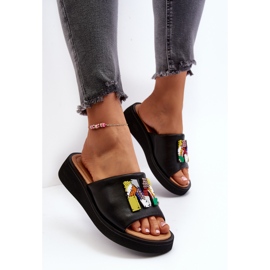 Vinceza Damen-Flip-Flops aus Leder mit schwarzer Asames-Dekoration 8