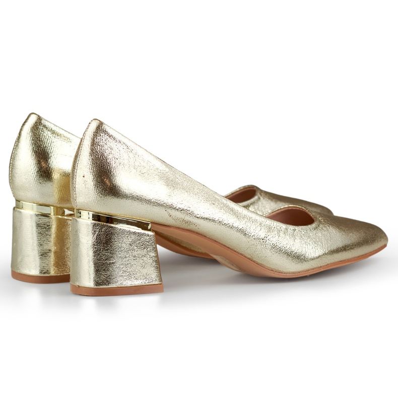 Goldene Pumps mit niedrigem Absatz, elegante goldene Damenschuhe 1