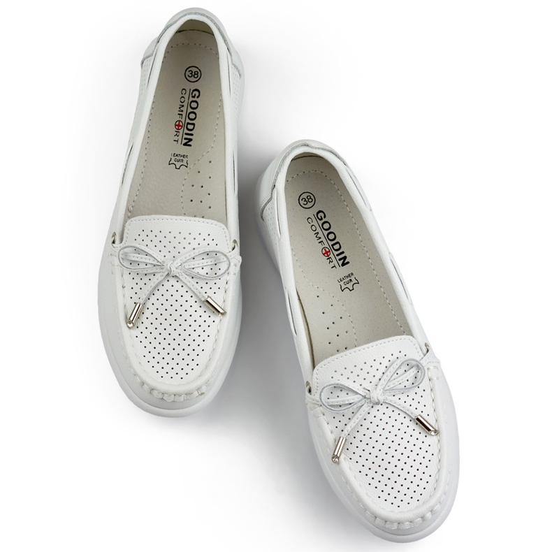 Durchbrochene Damenmokassins aus Naturleder, weiße durchbrochene Lederschuhe 1