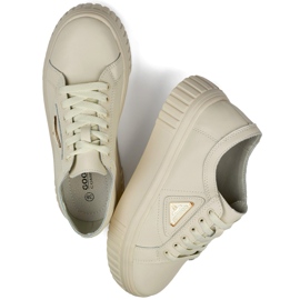 Beige Damen-Sportschuhe aus Naturleder, Leder-Sportschuhe für Damen 1