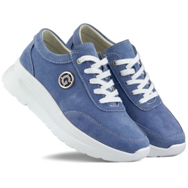 Damen-Sneaker aus Naturleder in Jeansfarbe blau 2
