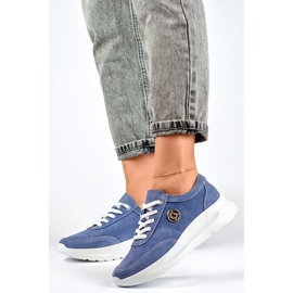 Damen-Sneaker aus Naturleder in Jeansfarbe blau 5