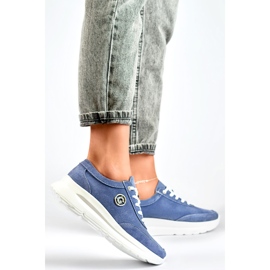 Damen-Sneaker aus Naturleder in Jeansfarbe blau 3