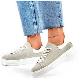 Damen-Lederschuhe mit flacher Sohle, grau 4