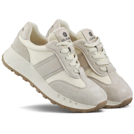 Beige Damen-Sneaker, Leder-Sportschuhe für Damen 2