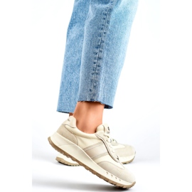 Beige Damen-Sneaker, Leder-Sportschuhe für Damen 3