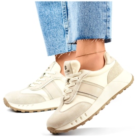 Beige Damen-Sneaker, Leder-Sportschuhe für Damen 4