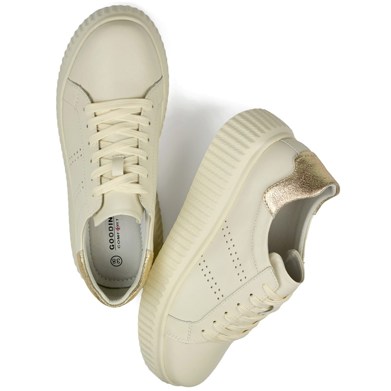 Beige Damen-Sportschuhe aus Naturleder, Damen-Lederschuhe 1