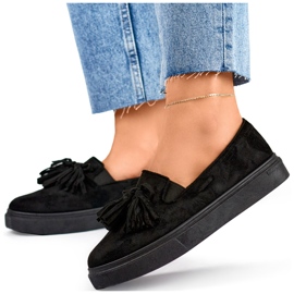 Schwarze Damenschuhe mit Fransen, schwarze Mokassins mit Fransen 1