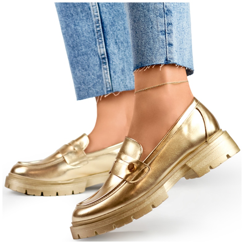 Goldene Damenschuhe mit dicker Sohle 1