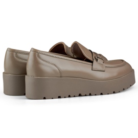 Braune Damenschuhe mit niedrigem Keilabsatz, Damenschuhe mit braunem Plateau beige 1