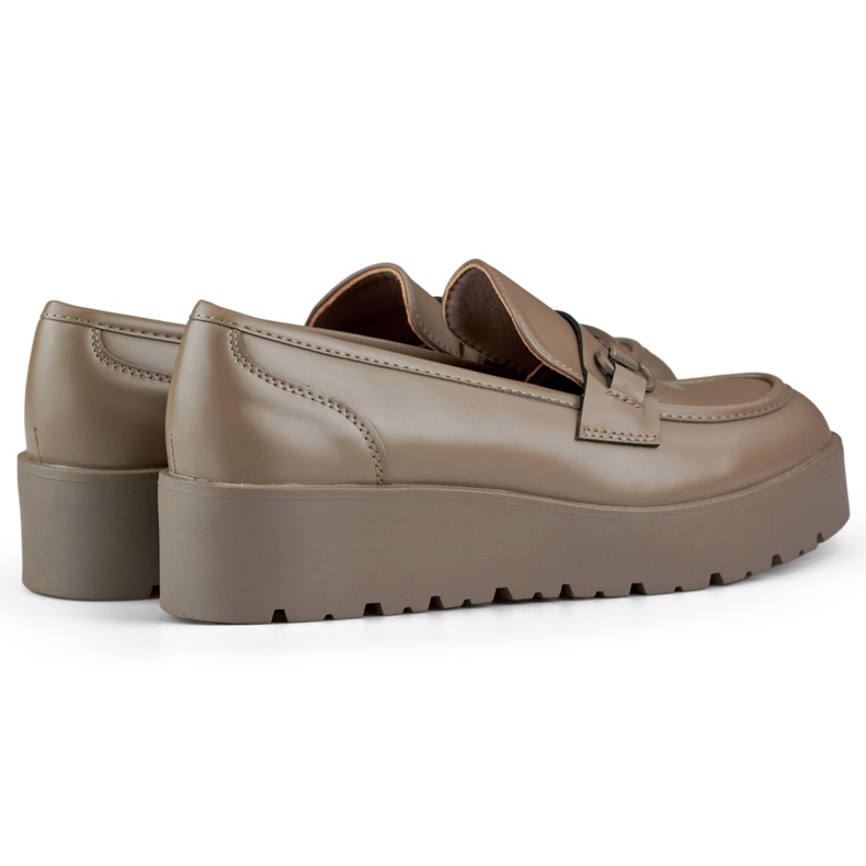 Braune Damenschuhe mit niedrigem Keilabsatz, Damenschuhe mit braunem Plateau beige 1