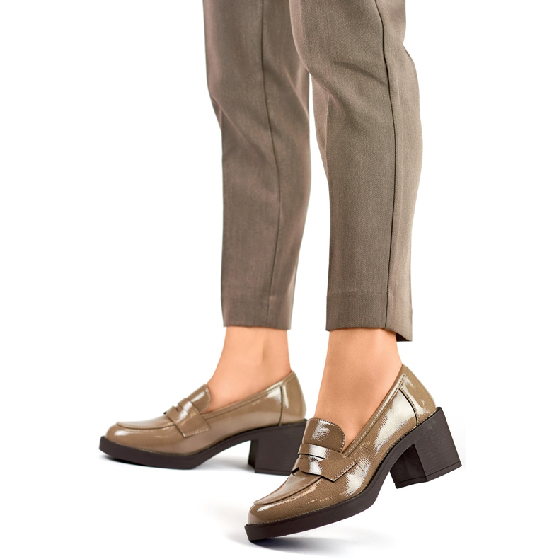 Damen-Lackschuhe mit niedrigem Absatz, Pumps mit niedrigem Absatz braun 2