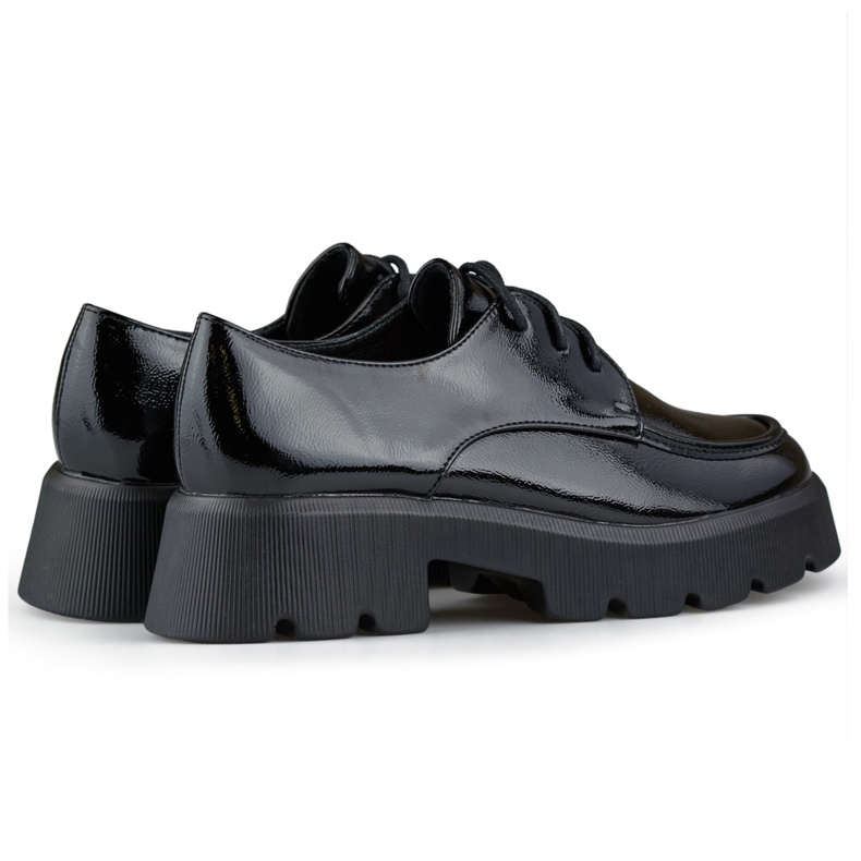 Schwarze Lack-Schnürschuhe, Damenschuhe mit dicker Sohle 1