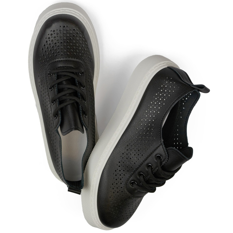 Schwarze, durchbrochene Damen-Sneaker mit dicker Sohle 1