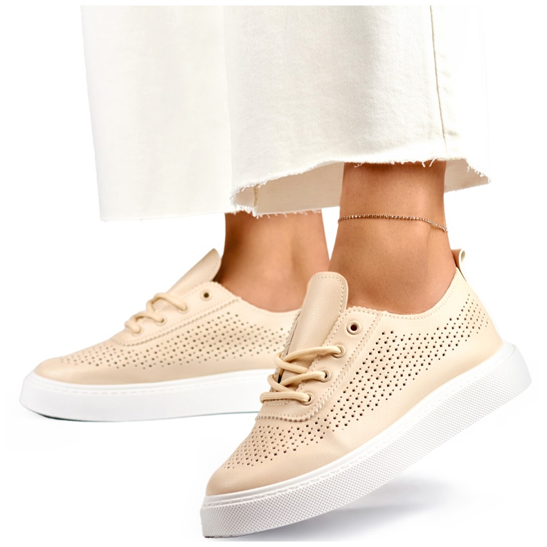 Beige durchbrochene Damen-Sneaker mit dicker Sohle 1