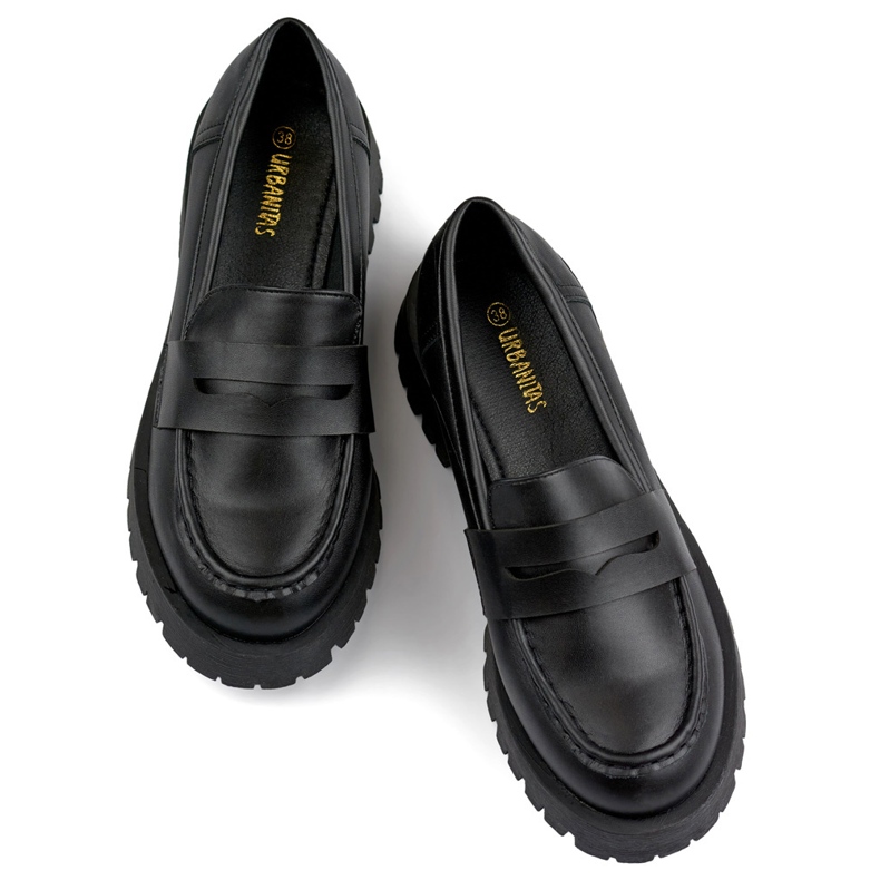 Mokassins Schwarze Damen-Loafer aus Öko-Leder 1
