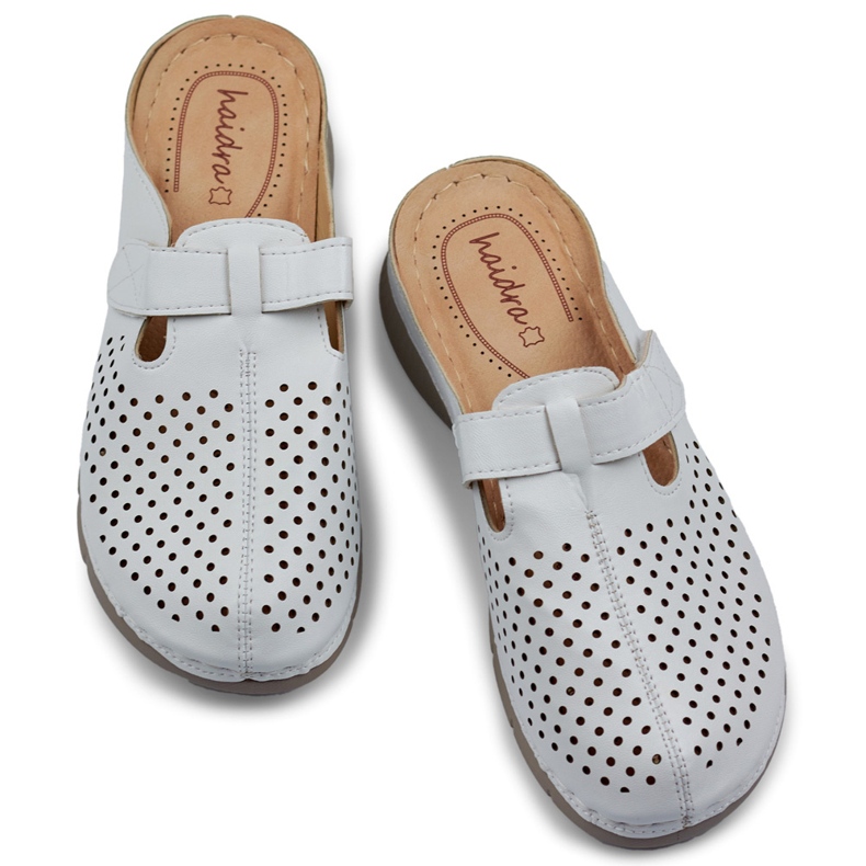 Bequeme Gesundheits-Flip-Flops für Damen, durchbrochene Flip-Flops, weiße Flip-Flops mit Klettverschluss 1