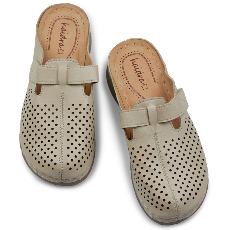 Damen-Gesundheits-Flip-Flops mit geschlossener Spitze und Klettverschluss beige 1
