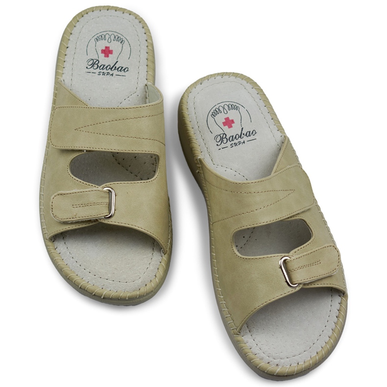 Damen-Flip-Flops mit Klettverschluss, bequeme Flip-Flops mit Klettverschluss beige 1