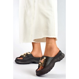 Damen-Flip-Flops aus schwarzem Gummi mit Verzierungen 2