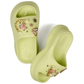 Hellgrüne Damen-Flip-Flops aus Gummi mit Verzierungen 2