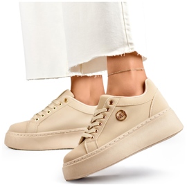Beige Damen-Sneaker mit dicker Sohle 1