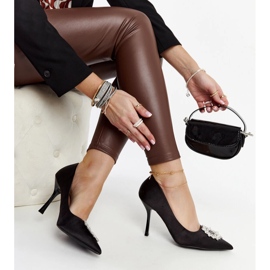 Schwarze High Heels mit Satin-Finish und Strasssteinen von Susegana 1